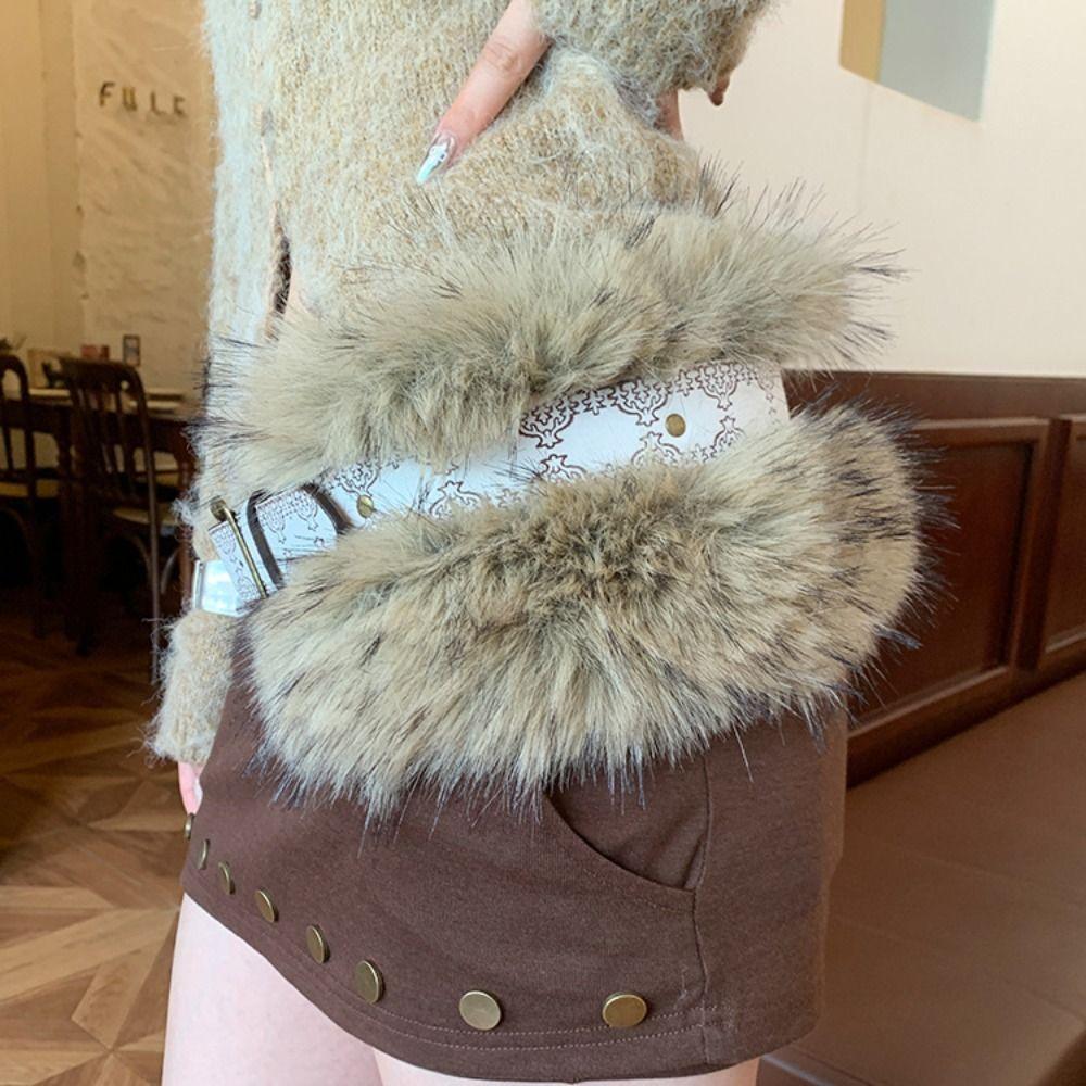 Trendy Design Faux Fur Belts Y2K Embossed Antique Bronze Belt Retro Waist Belts  Women Fashion