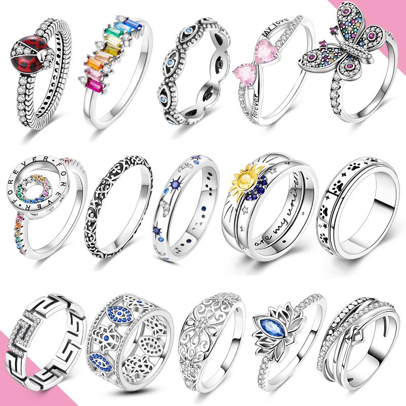 Original 925 Silver Ring For Woman Star Sun Butterfly Zircon For Engagement Weddling Party Fashion Jewelry