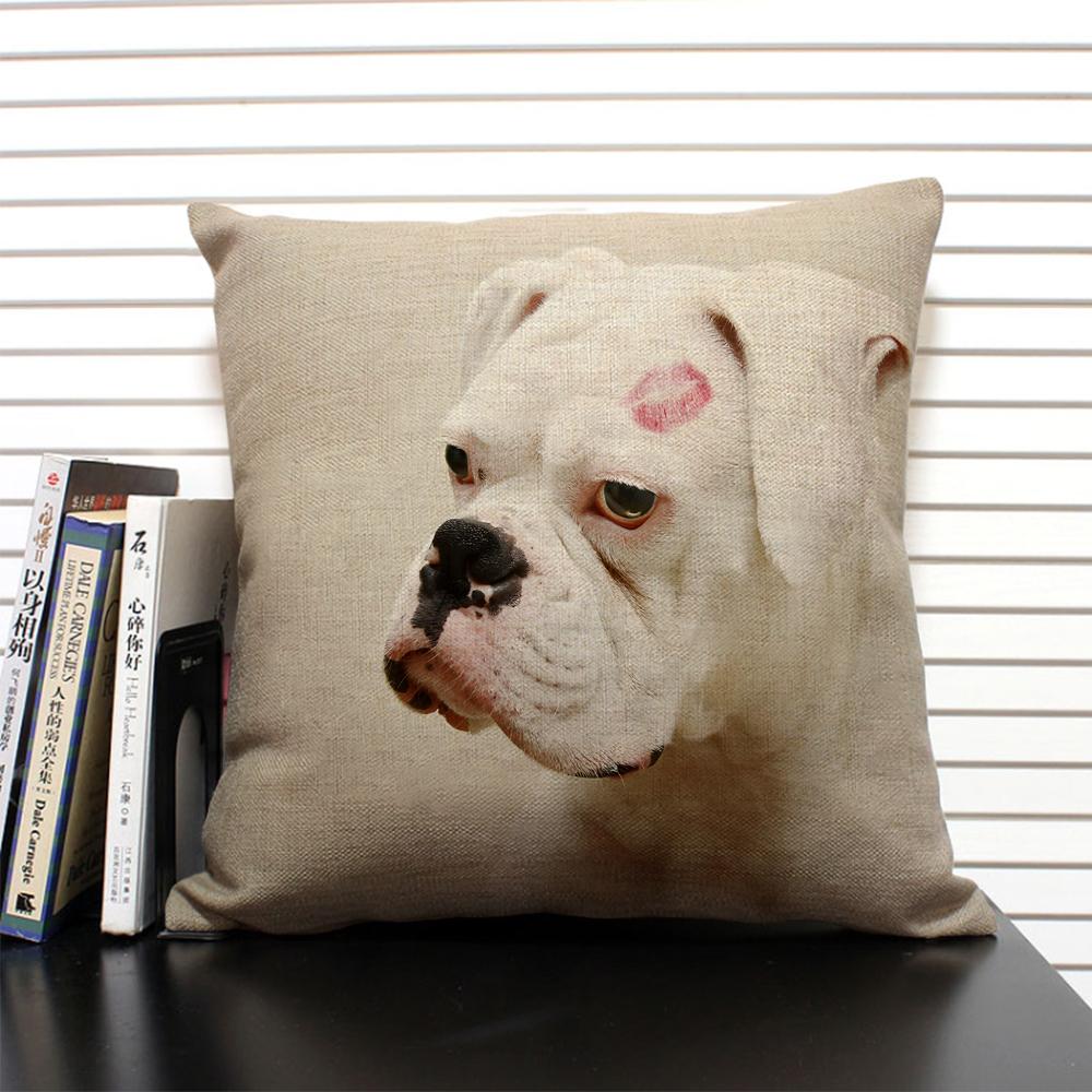 Cute Animal Cushion Cover Bulldog Dachshund 45x45cm Square Linen Pillowcase Living Room Sofa Decoration Dog Companion