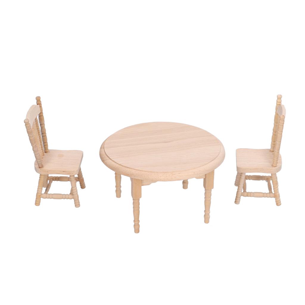 3 Stück 1:12 Holz Puppenhaus Runder Tisch Stuhl Simuliert DIY Miniatur Möbel Zubehör