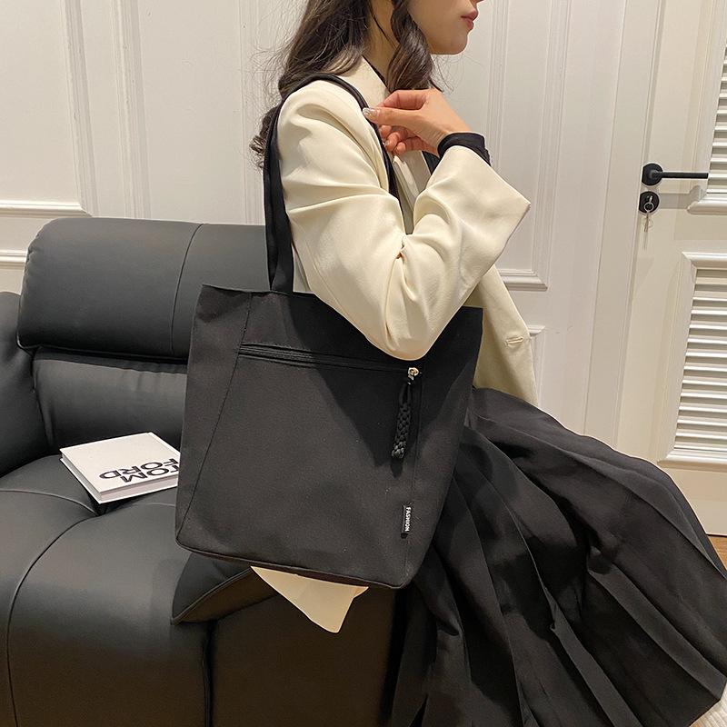 Solid Color Simple Large Capacity Lightweight Fashion Canvas Shoulder Tote Bag