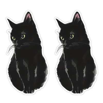 Lot de 2 Autocollants Chat Noir 3"x6" Vinyle Imperméable Autocollant de Voiture Pare-chocs Fenêtre Ordinateur Portable Guitare Cadeau Amoureux des Chats | #AZ230