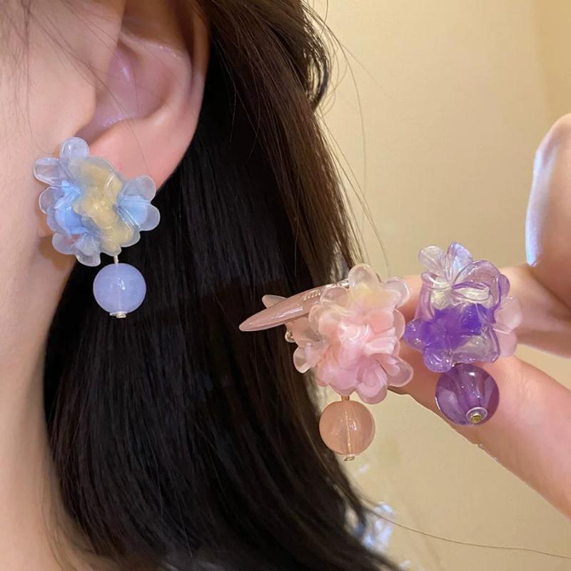 Resin Flower Tassel Drop Earrings Sweet Cute 1 Pair Non-irritating Ear Jewelry for Girls Beach Travel Daily Outfits