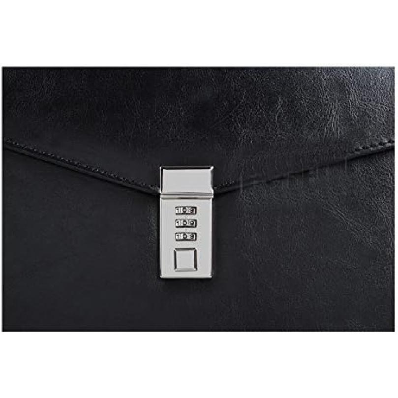 A4 Leather Password Lock Document Bag Manager File Folder for Office Writing Pads Legal Paper TPN086(Black)