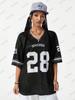 2025 Summer New Blue Succeed Print T-Shirt For Women V-Neck Short Sleeve Sports Football Jersey Y2K Casual Loose Oversized Tops