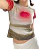 Women Short Sleeve Graphic T Shirts Print Short Sleeve Round Neck Clothes Tee Crop Top Y2k