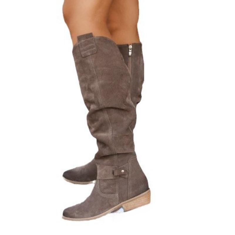 Women New Side Zipper Low Heel Boots Fashion Suede Comfortable Shoe Casual High Top Trendy Boot Light Versatile Ladies Shoes