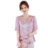 Women's Mid-Aged Summer Short Sleeve V-Neck Floral Top