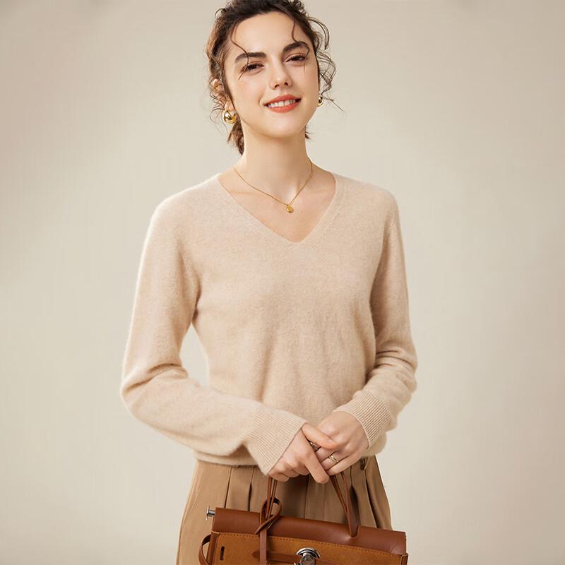 Fanzhen Women's 100% Cashmere V-Neck Sweater