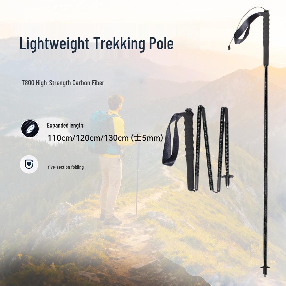 Silver Carbon Fiber Ultra-light Foldable Trekking Poles for Hiking, Camping, and Mountaineering