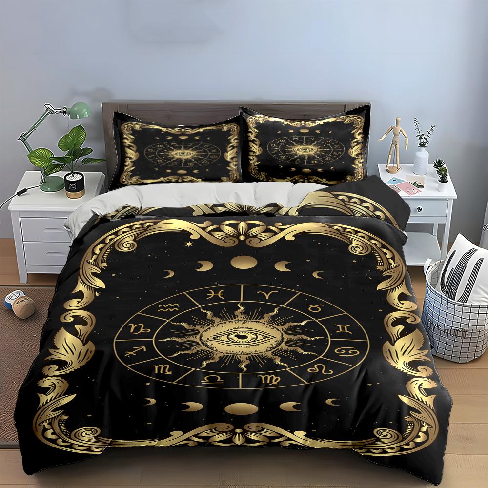 Zodiac Symbols Cosmos Black Bedding Set Bedding set (1 duvet cover, 2 pillowcases, duvet not included)