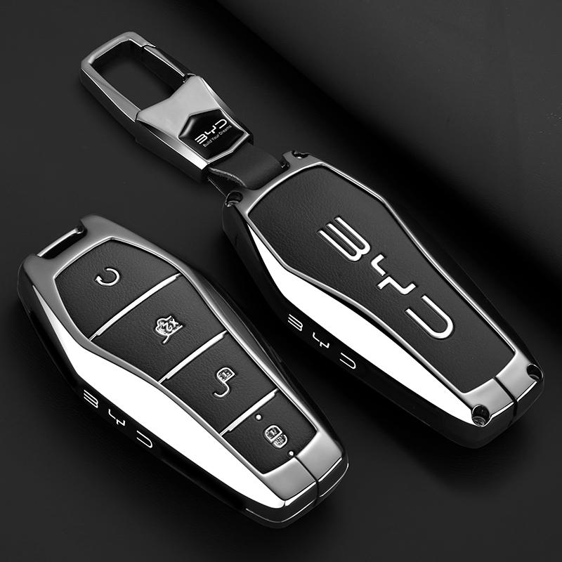 Zinc Alloy New Leather Car Key Case Cover Shell Fob for BYD Song Plus Atto 3 Han EV DM Qin Seal Dolphin Protective Auto Keychain