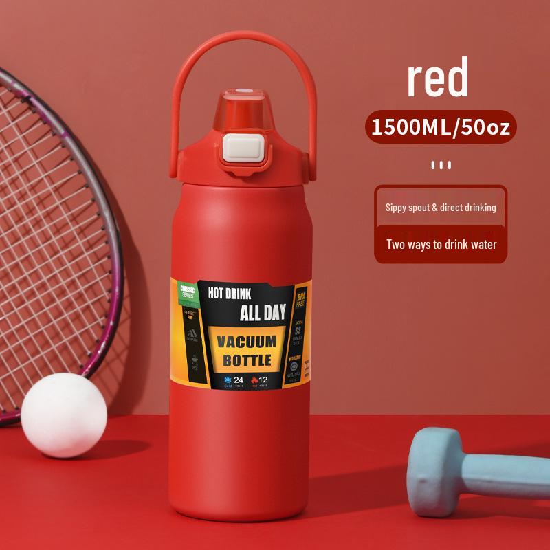 304 Stainless Steel Large Capacity Vacuum Insulated Sports Bottle with Handle and Dual Drink Lids for Outdoor Activities