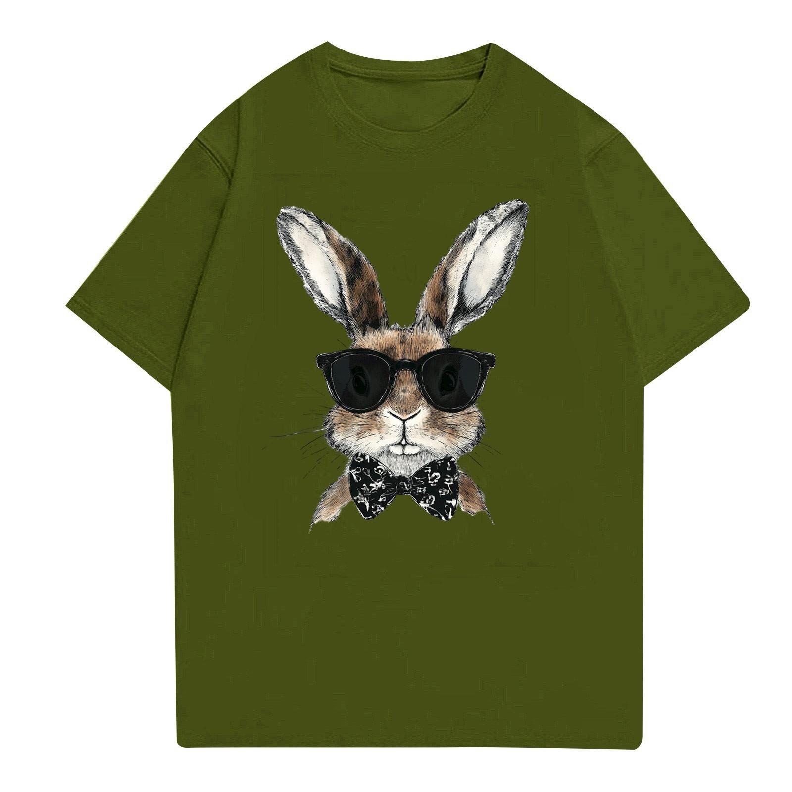 

Пасха - мужская повседневная мешковатая футболка с принтом кролика, круглый вырез, пуловер, топ с короткими рукавами L армия зеленый