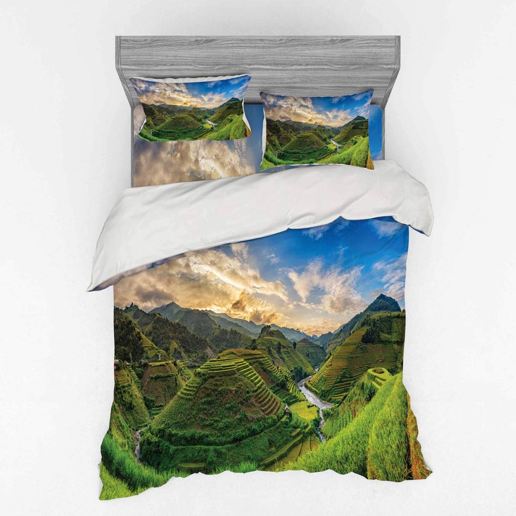 Rice Field Duvet Cover Set For Teens Queen Lightweight Down Quilt Covers Bedroom Decor 2 Pillowcases 1 Duvet Cover No Comforter