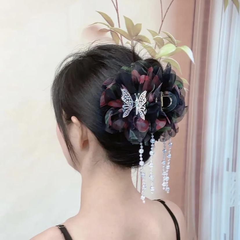 Summer New Hair Accessory Versatile Butterfly Tassel Clip Women Super Fairy Agile Fashionable Flower Multi-layer Display