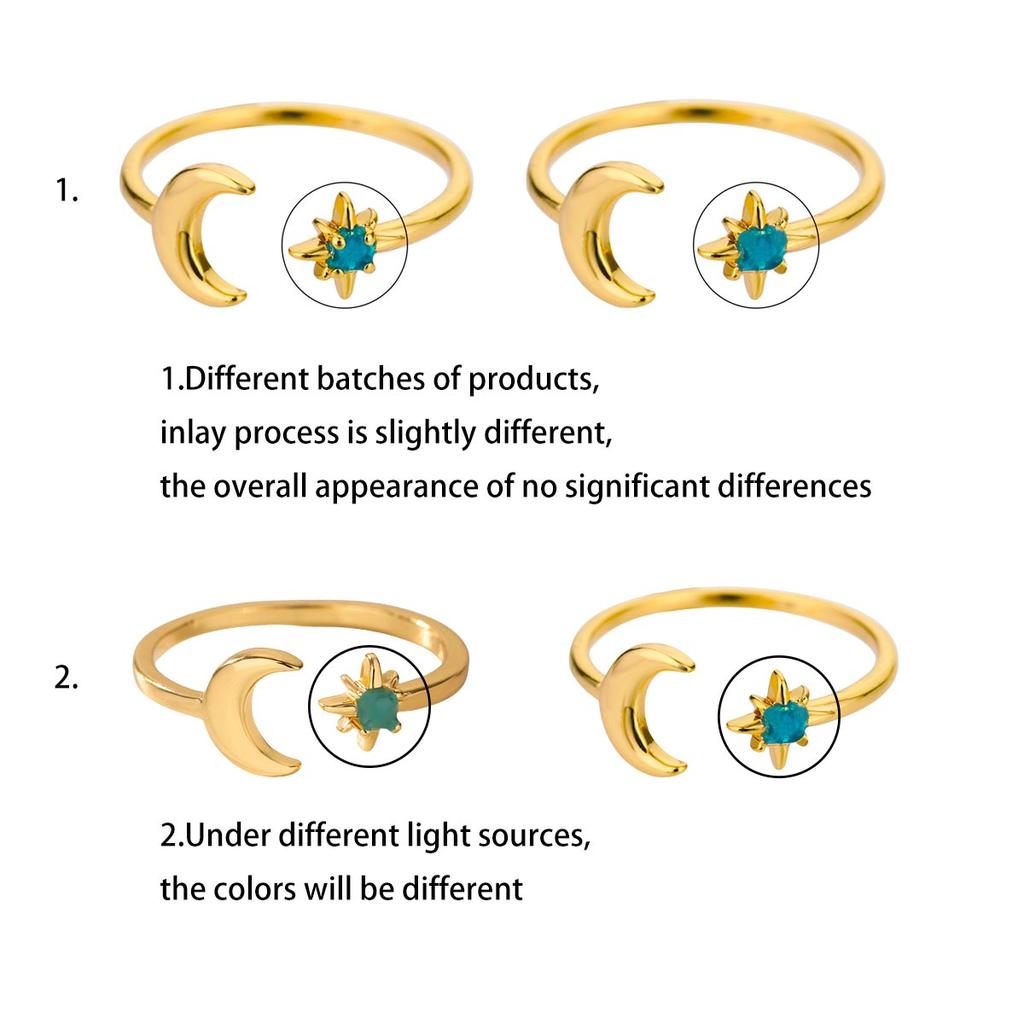 Zircon Moon Star Rings For Women Stainless Steel Glowing Moon Star Adjustable Finger Ring Aesthetic Wedding Jewelery Gift Femme
