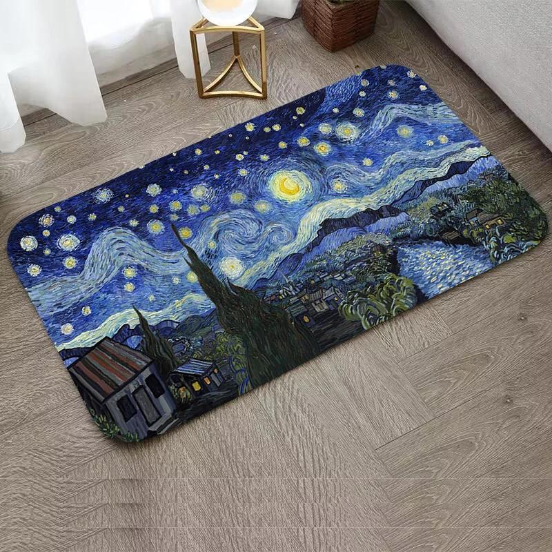 Vincent Van Gogh Starry Night Carpet Art Abstract Rugs Forest Night View Soft Floor Mat for Home Living Room Bedroom Dorm Decor