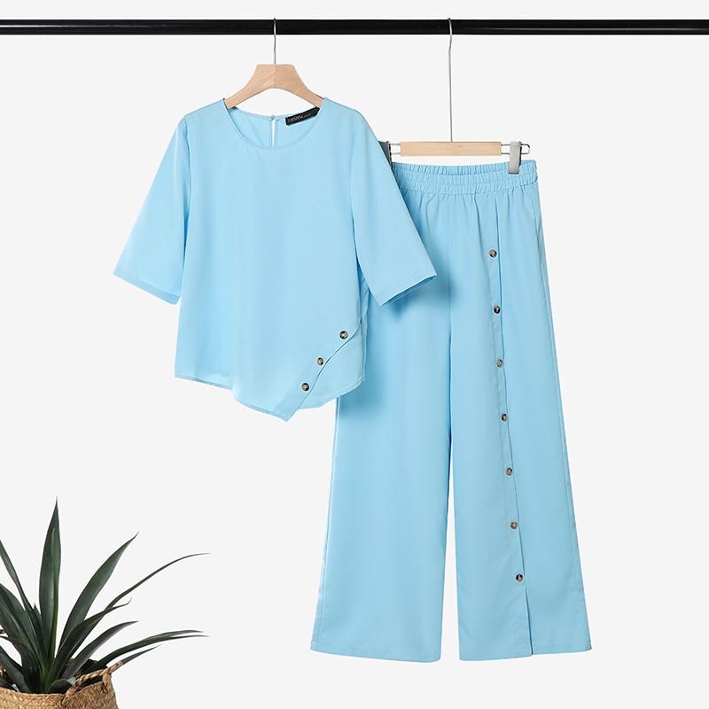 

ZANZEA Women Half Sleeve Irregular Blouse and Pants Casual Two Piece Suit Sets S синий