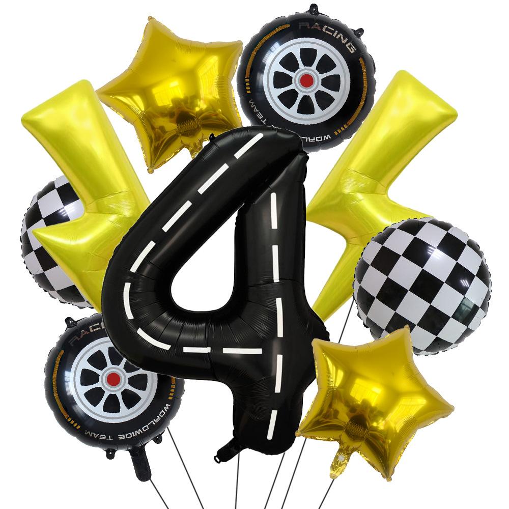 Rennsport-Thema 40 Zoll Schwarz-Weiß Digitaler Blitz Aluminiumfolienballon-Set Kindergeburtstagsfeier Szenendekoration