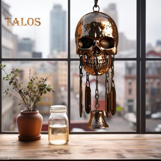 Gothic Schädel Windspiel Wetterfest Innen Außen Garten Terrasse Metall Vintage Schädel Hängende Windglocke Halloween Dekoration Ornament