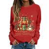 Women's Casual Christmas Print Long Sleeve Neck Top for Holiday and Everyday Wear