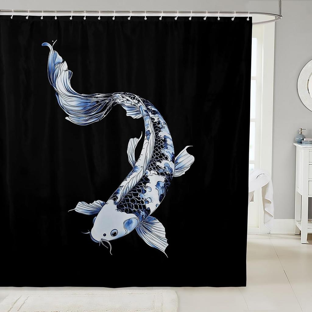 Koi Fish Shower Curtain Japanese Style Bath Curtain Boys Girls Ocean Marine Lotus Leaf Bathroom Shower Curtain Set Waterproof