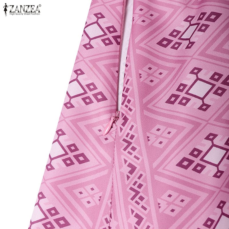 ZANZEA Women Casual V-Neck Summer Short Sleeve Print Dress