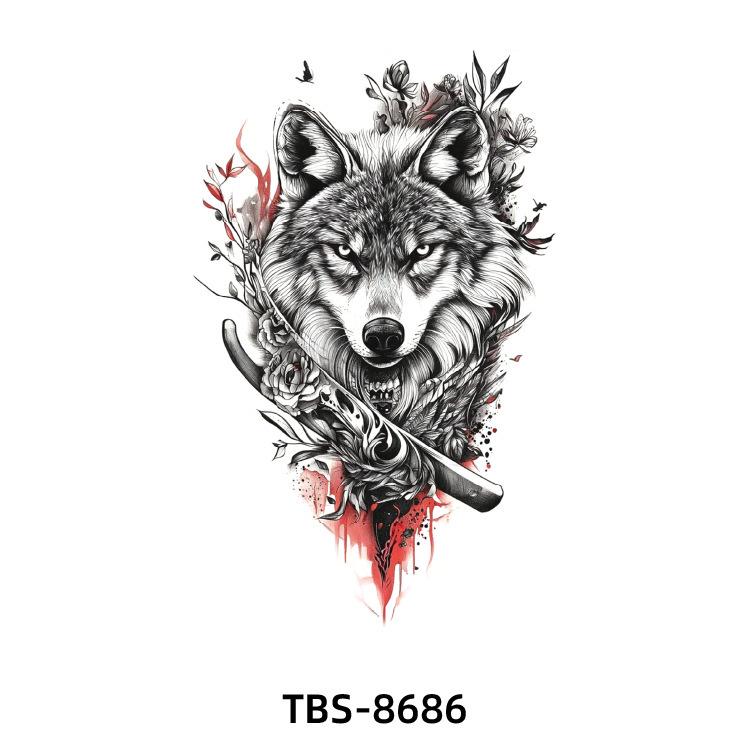 2025 Full/Half Arm Wolf, Tiger, & Flower Tattoo Stickers - European/American Style