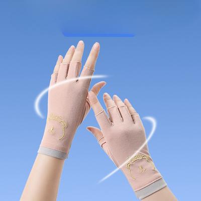 Summer Manicure Sunscreen Gloves Pure Cotton Half Finger Women's Ultraviolet Anti Light Thin Style Driving and Riding Anti Slip Finger Breathable