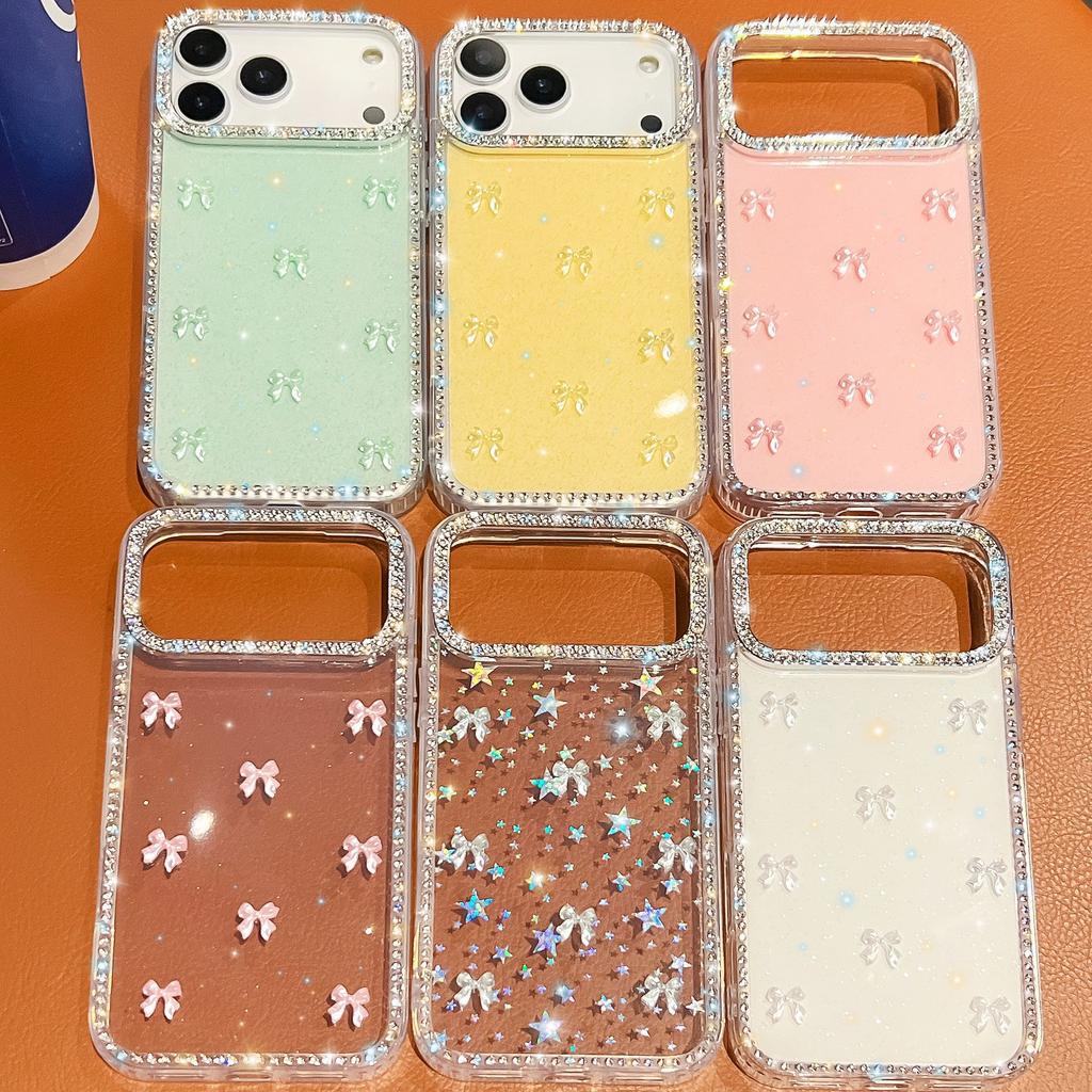 New Sparkling Diamond for Apple 17 Phone Case Sparkling Powder for IPhone 16 Promax Luxury Aurora Bow