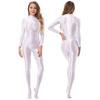 Lady Glossy Bodystocking Stretchy Sexy Full Bodysuit Long Sleeve Jumpsuit with Zipper Shiny Smooth Leotard Catsuit for Dance Practice Club Pole Dance