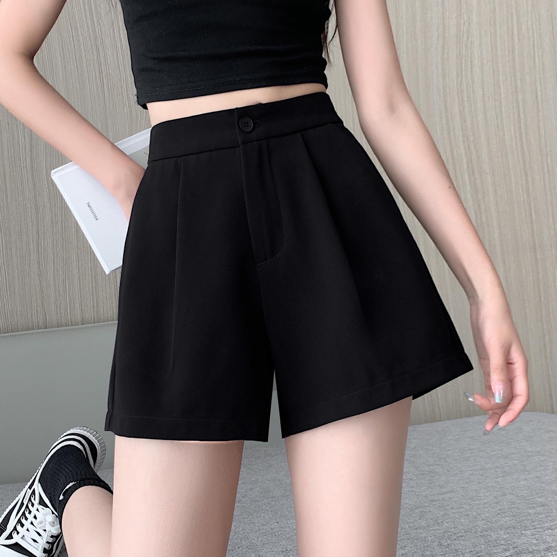 

Женские черные эластичные повседневные летние шорты с высокой талией 2024 года — свободный крой, тонкие, широкие штанины S чёрный