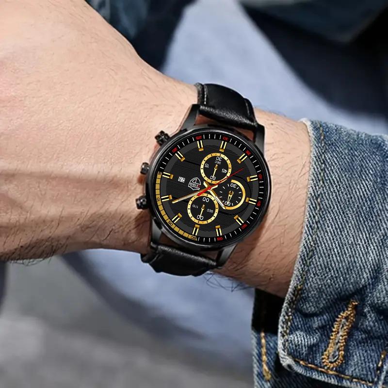 Fashion Men's Luxury Business Quartz Watches Analog PU Leather Wrist Watch  Ideal Choice for Gifts