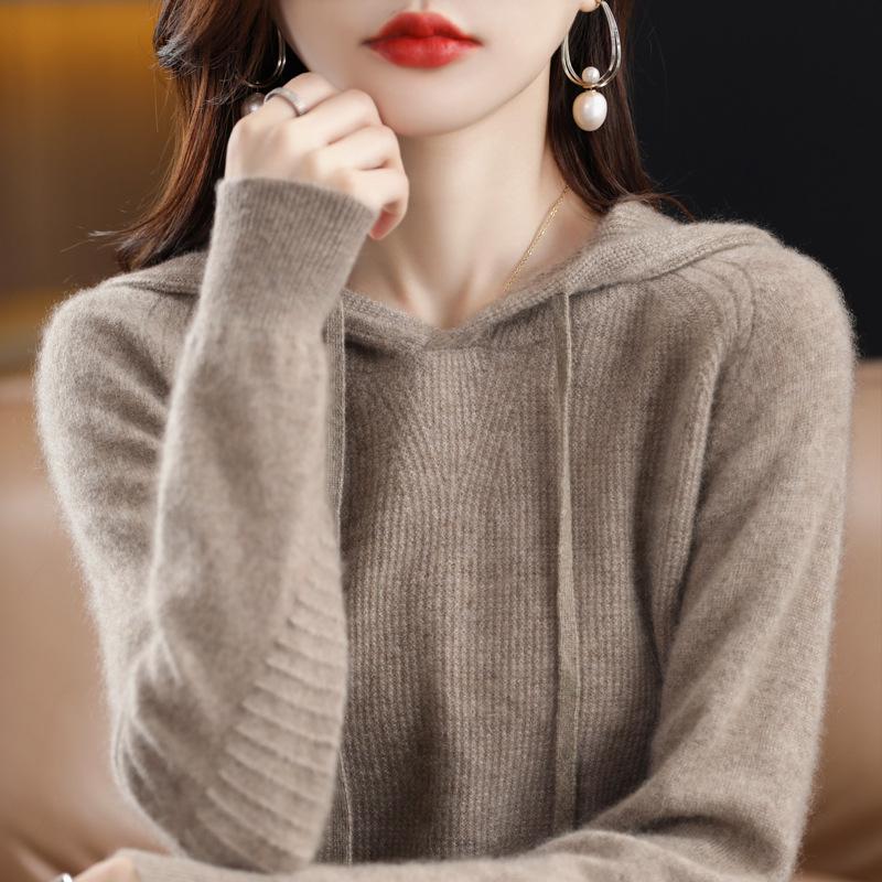 

2025 Autumn Women s Hooded Loose-Fit Thick Knit Pullover Sweater Extra Large