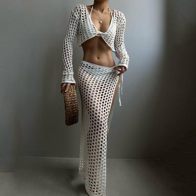 Neuer Sommer Strand Damen Einfarbig Sexy Gestrickter Strand Bikini Badeanzug Damenkleid