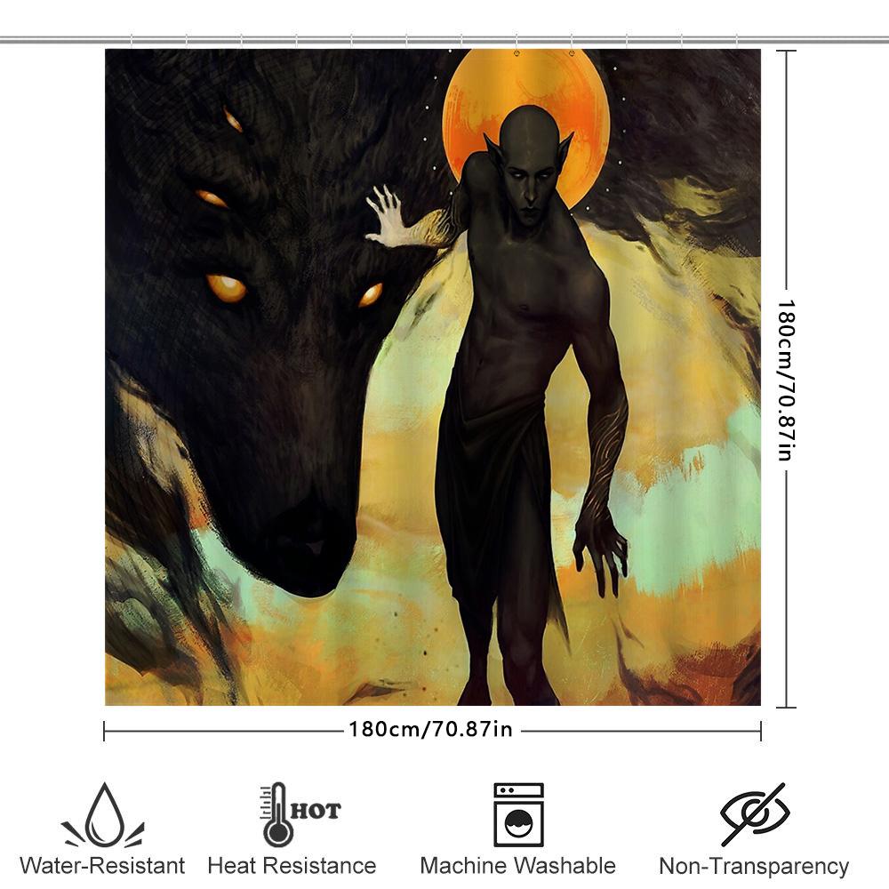 Gothic Dark Fantasy Shower Curtain Horror Demon Angel Wing Print Bathroom Decor Spooky Halloween Themed Backdrop Wall Tapestry