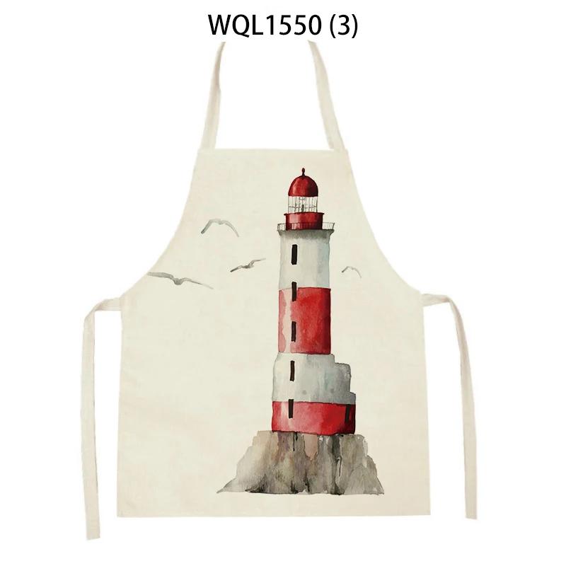 Lovely Seagull Lighthouse Patttern Sailboat Aprons Adult Kids Kitchen Aprons for Home Cooking Baking Cleaning Tool Adult Bibs