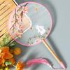 Antique Embroidery Circular Fan Chinese Style Cheongsam Fan Women's Double-Sided Embroidered Transparent round Long Handle Ancient Chinese Clothing