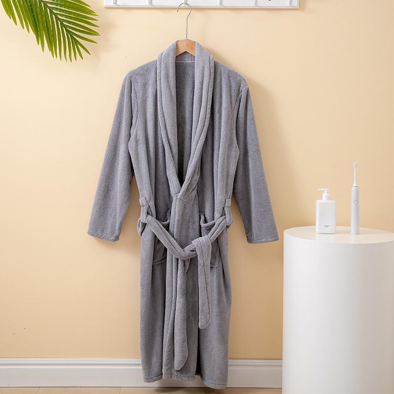 Unisex Coral Fleece Long Bathrobe: Soft, Thick, and Absorbent for Home, Salon, or Hotel Use