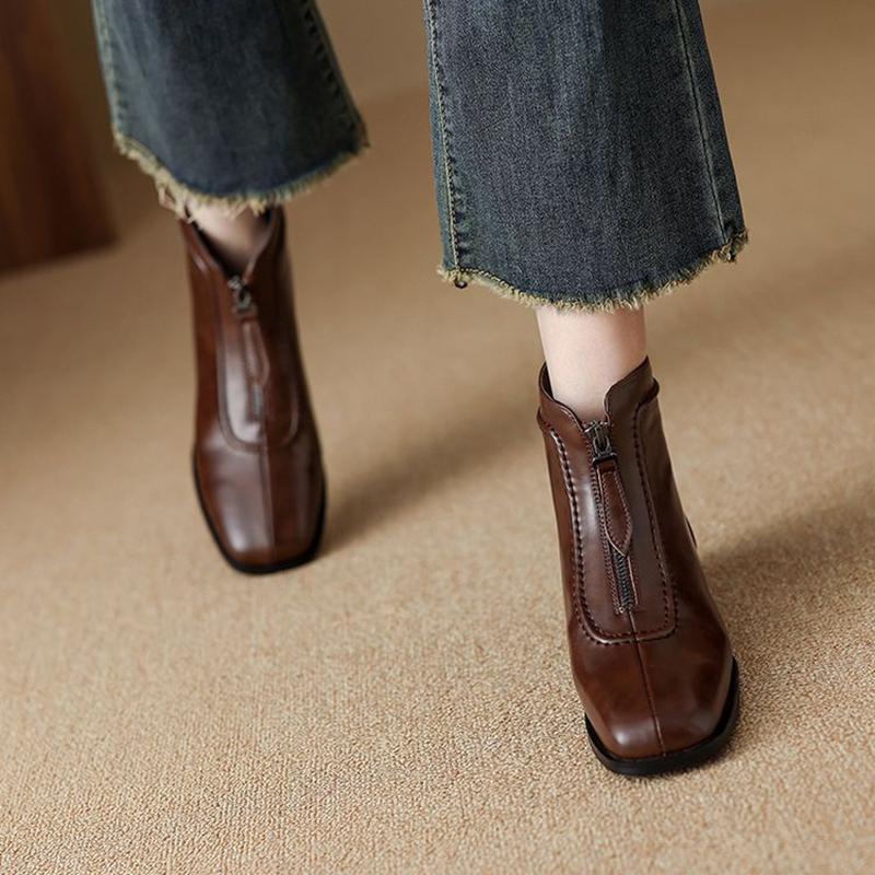 Fashion NEW Autumn/Winter Women Boots Square Toe Chunky Heel Shoes Split Leather Shoes for Women Zipper Ankle Boots Black Modern Boots