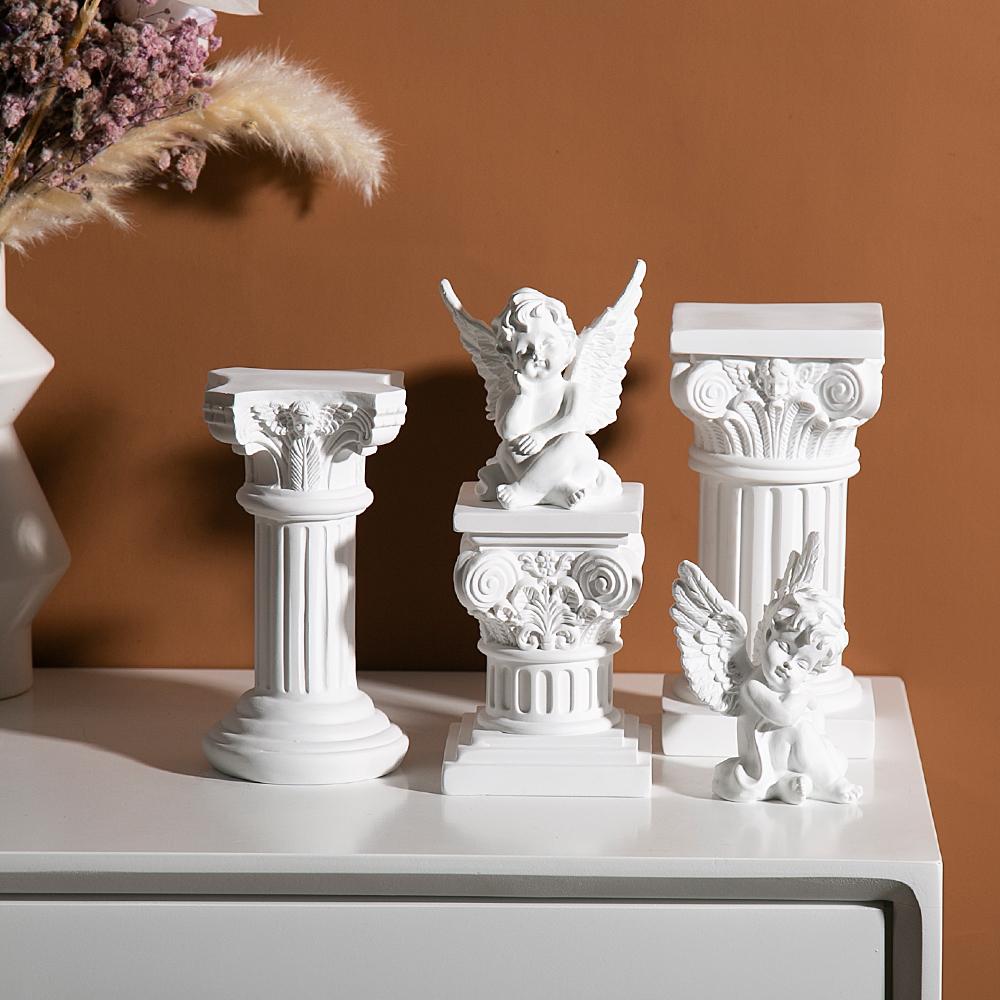 Scandinavian resin Roman column candlestick angel ornaments sculpture window sample room mini shooting props soft decorations