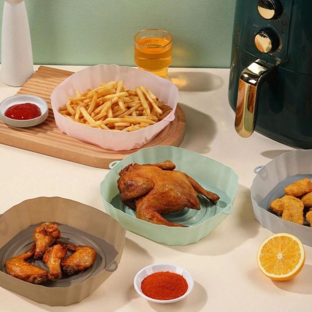 Silikonowe wkładki do frytkownicy beztłuszczowej Wielokrotnego użytku Mata do frytkownicy beztłuszczowej Kwadratowa mata do pieczenia na blasze Piekarnik Pizza Kurczak smażony na grillu Akcesoria kuchenne