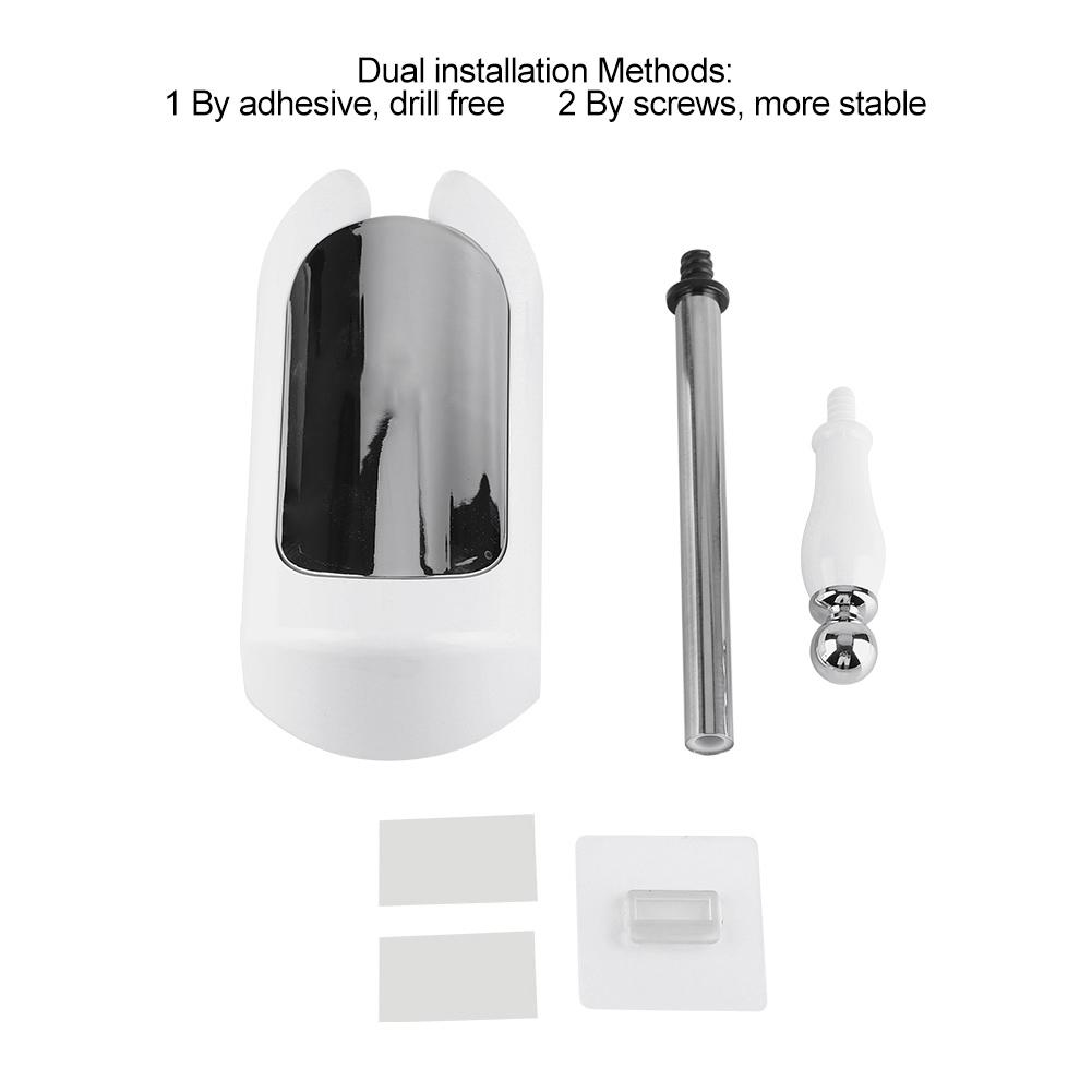 Stainless Steel Handle Toilet Brush with Holder Home Hotel Bathroom Cleaning Tool Set (White)