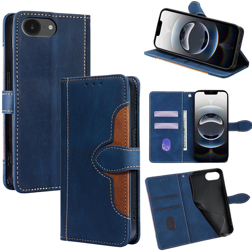 For iPhone 16e Case Leather Wallet Phone Cover with Straw Hat Magnetic Clasp