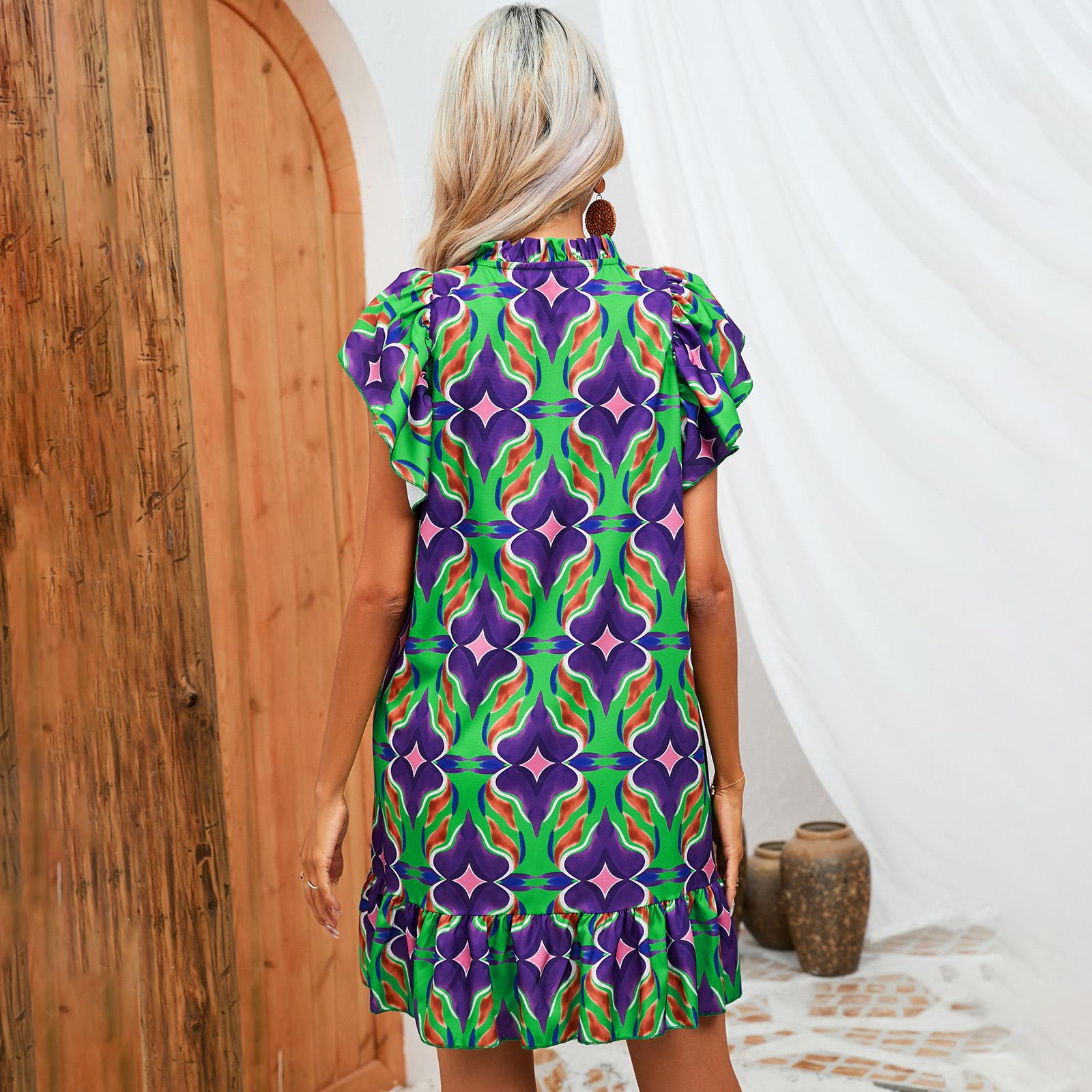 Женское летнее платье с короткими рукавами и высокой талией в этническом стиле — фото 11
