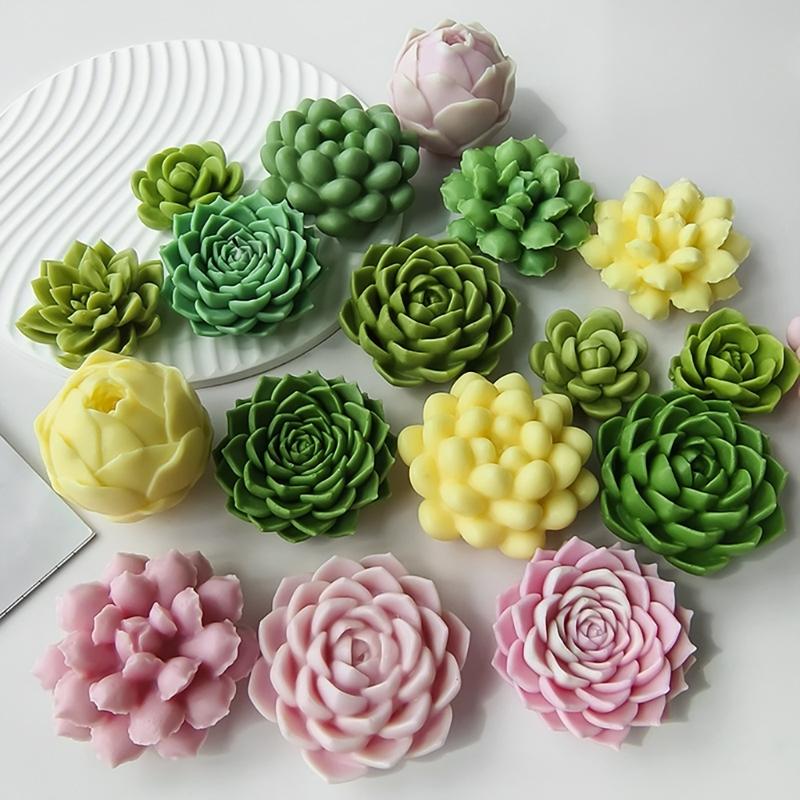 DIY Geometric Silicone Mold Succulents Shape Concrete Moulds Realistic Craft Molds Resin Moulds for Hand-Making Candle