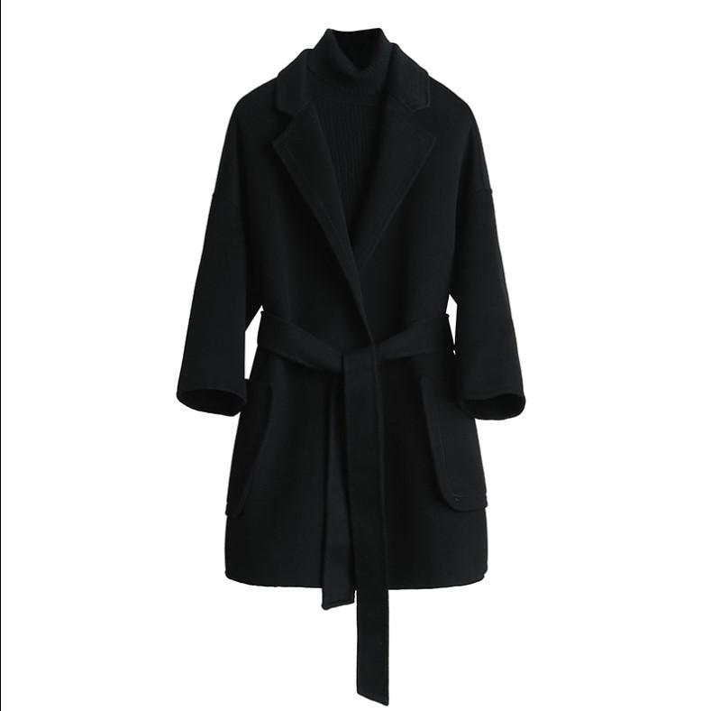 SCIONE Black Double-sided Woolen Coat Women Autumn and Winter Hepburn Style Small Woolen Coat Short