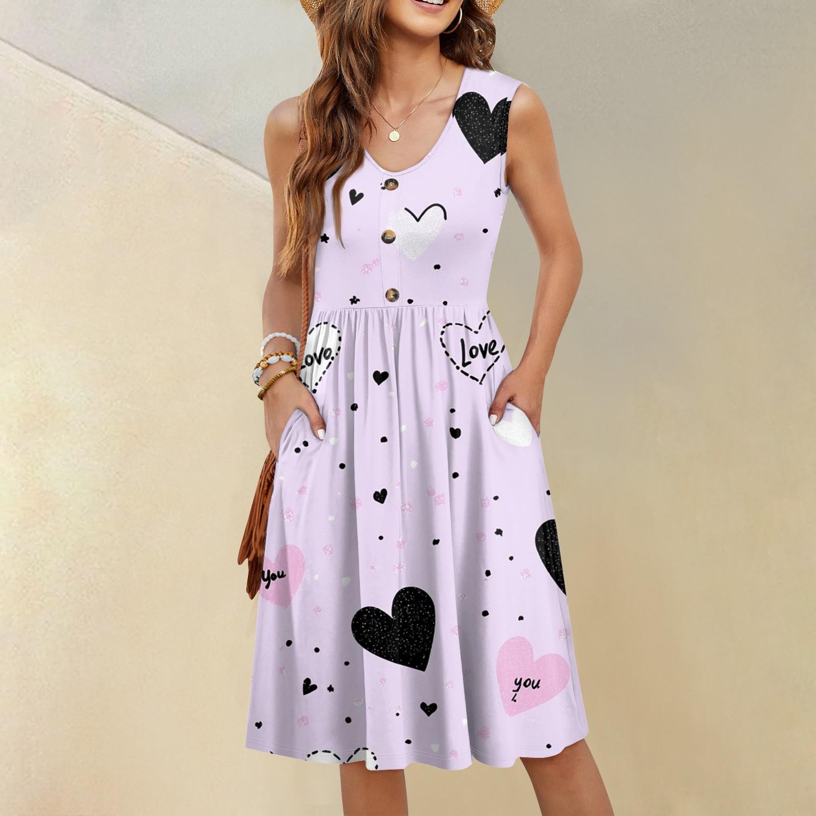 

Женское повседневное модное сексуальное платье-туника без рукавов с V-образным вырезом и пуговицами на День святого Валентина XXL