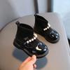 Children Winter Children Velvet Patent Leather Big Head Shoes Princess Fly Knitting Mouth Leather Shoes Girl Leather Shoes Pearl